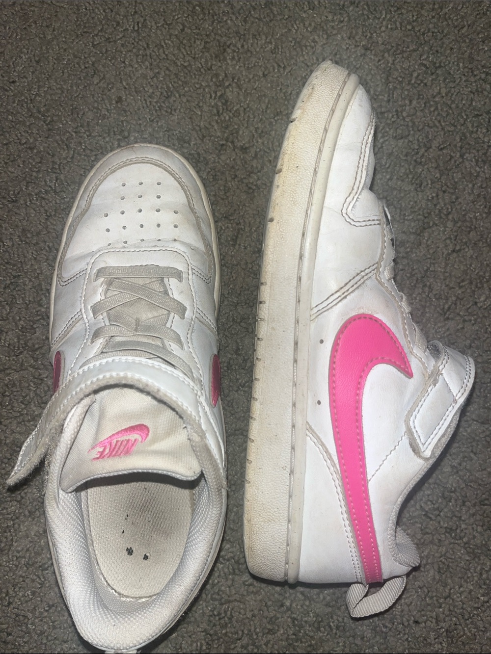 Nike White Kids' Sneakers with Pink Swoosh